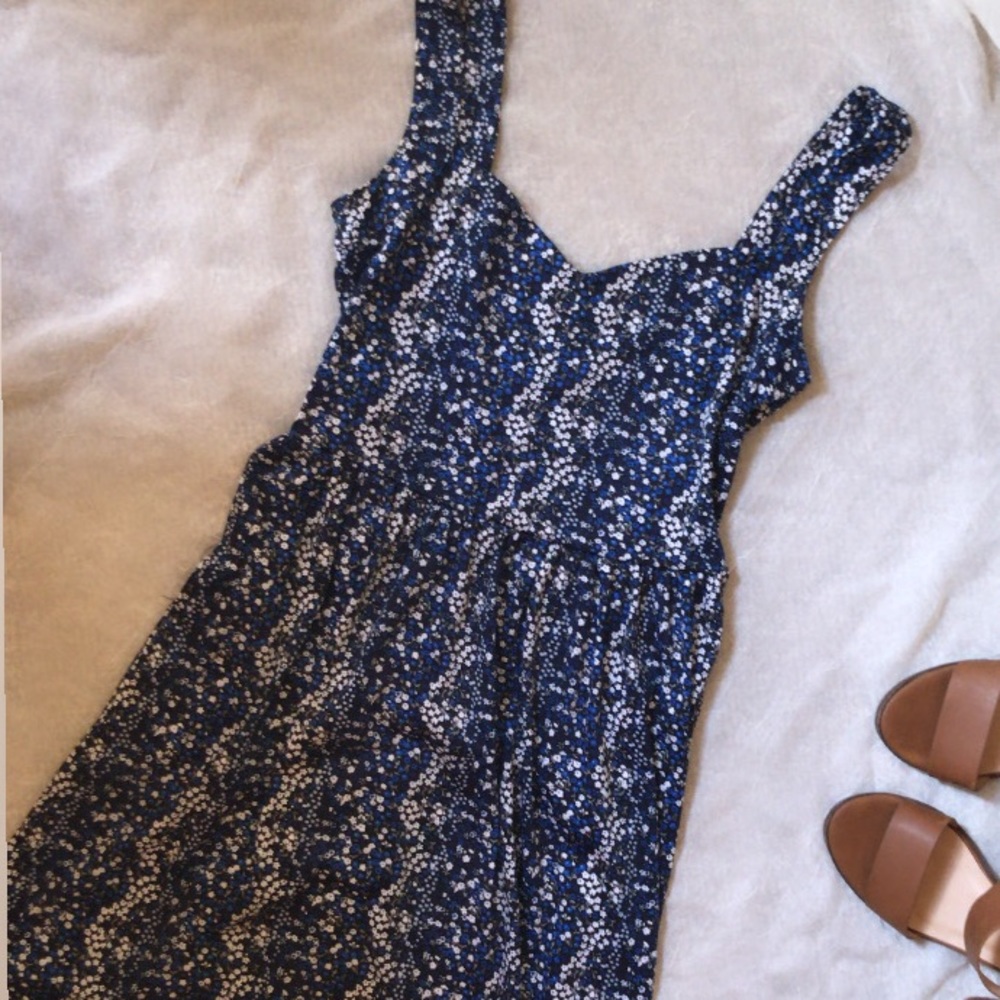 Blue Smocked  skater dress .